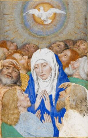 Mary and the disciples at Pentecost by a follower of Simon Marmion, 1480s